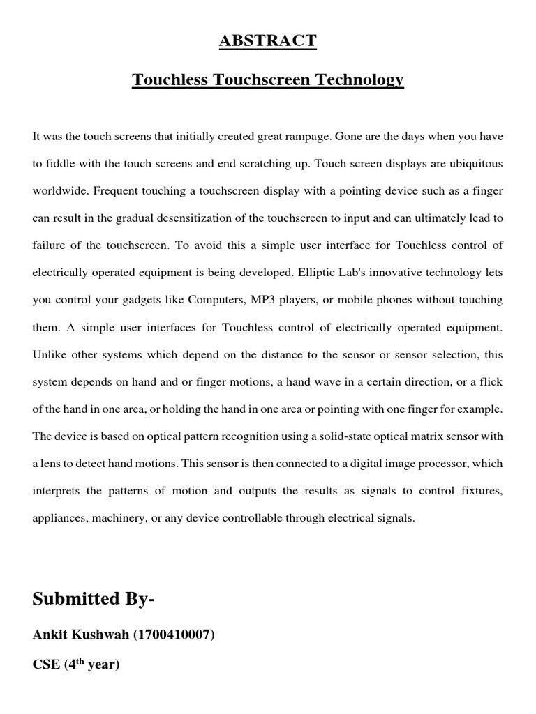 Touchless Touchscreen Technology Pdf