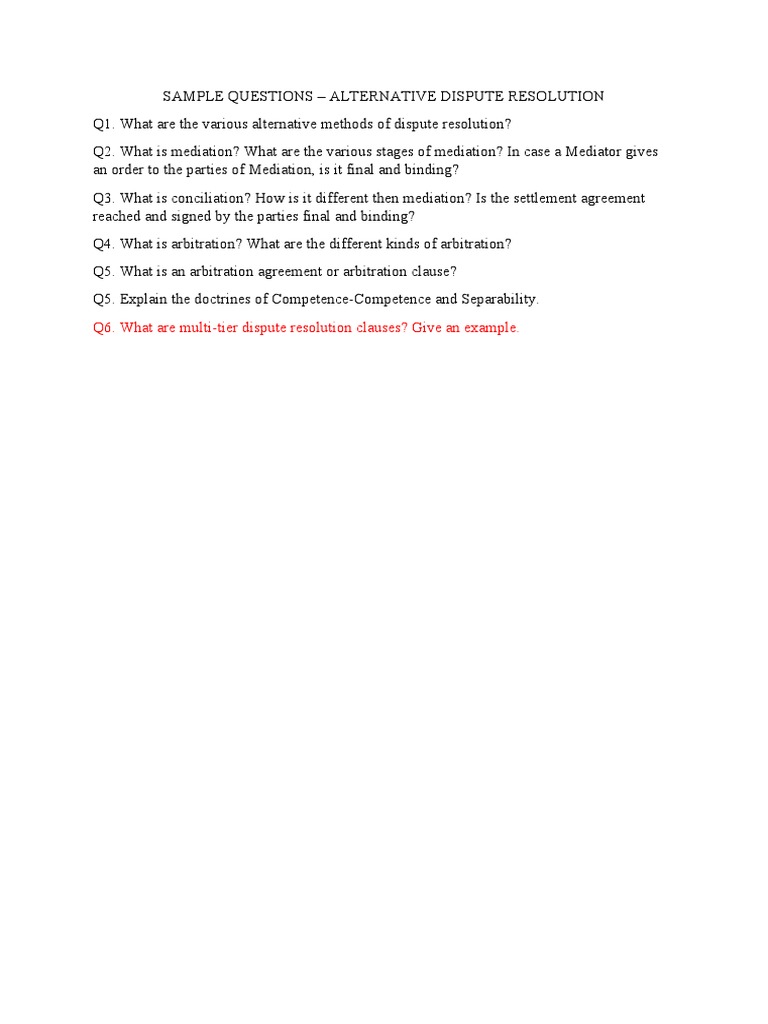 ADR Sample Questions Overview | PDF | Career & Growth