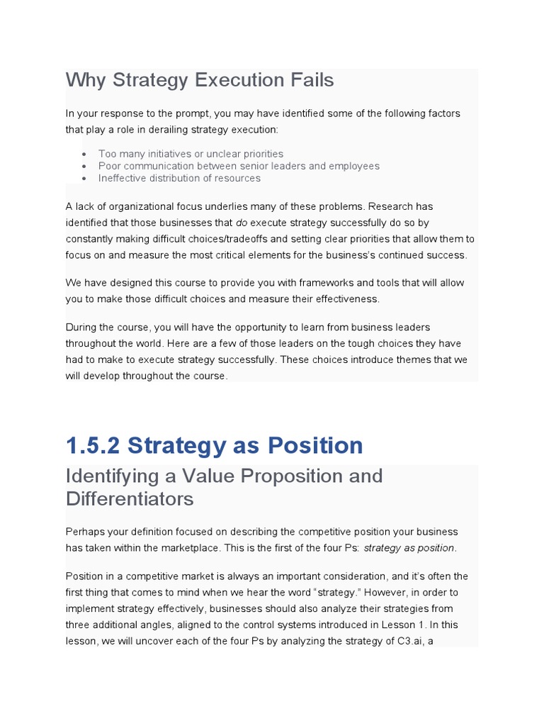 1 5 2 Strategy As Position Why Strategy Execution Fails Pdf