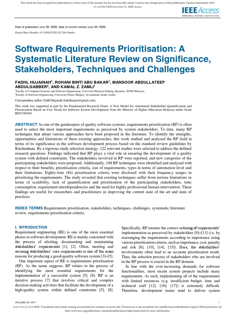 2018 - Software Requirements Prioritisation - A Systematic Literature ...