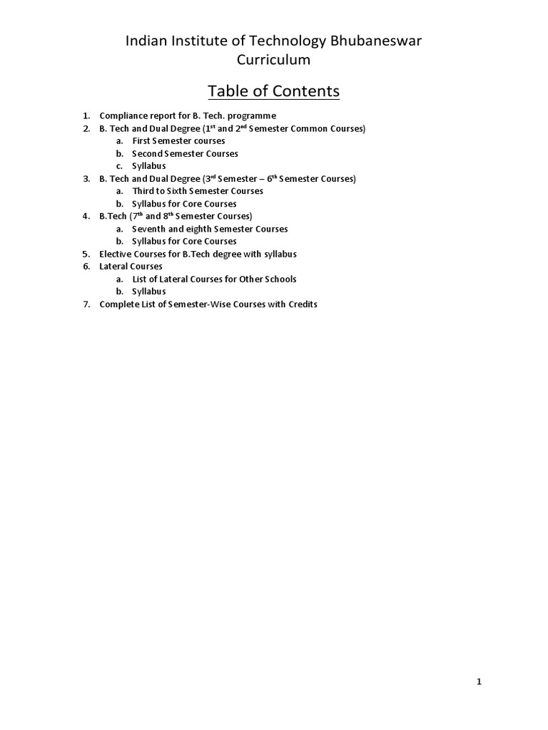 Indian Institute of Technology Bhubaneswar Curriculum: ST ND | PDF ...