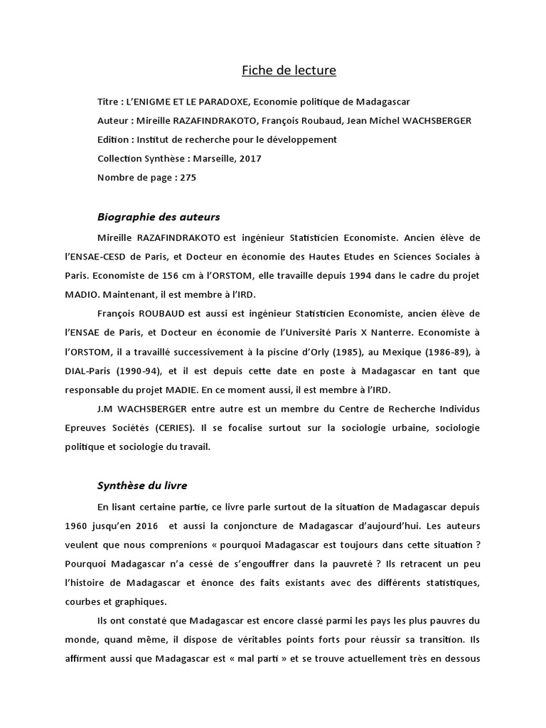 Madagascar : Enigmes et Paradoxes | PDF | Madagascar | Croissance ...