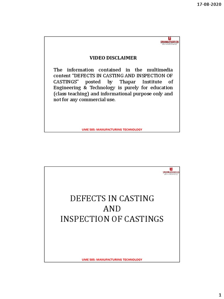 Casting Defects and Inspection Methods | PDF | Casting (Metalworking ...