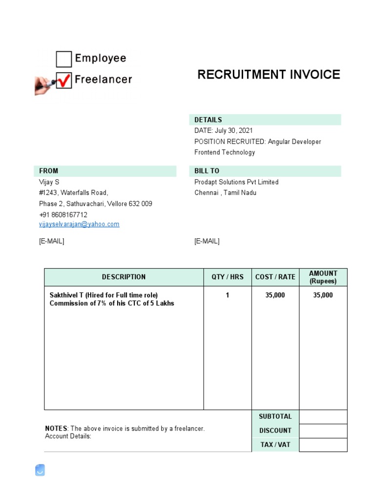 Recruitment Agency Invoice Template PDF