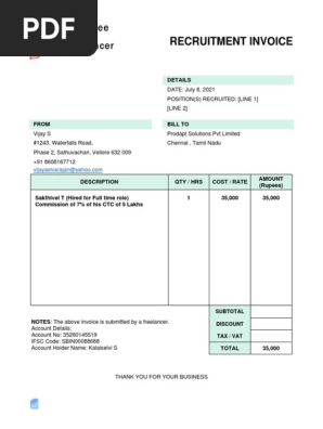 Recruitment Agency Invoice Template | PDF