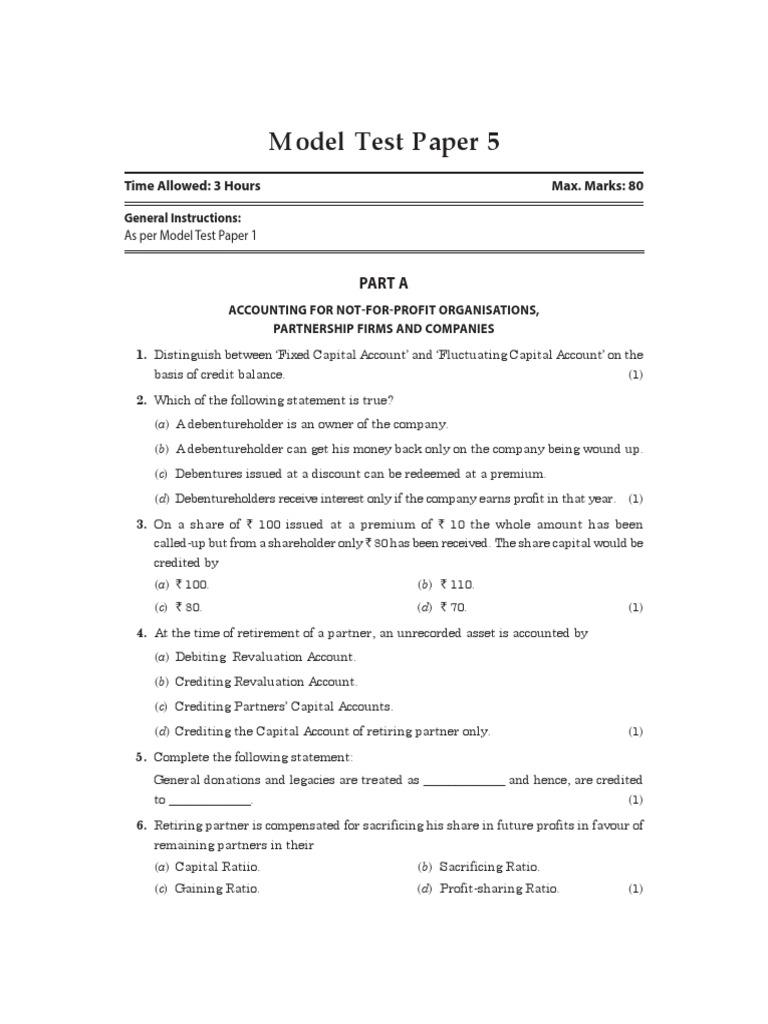 Model Test Paper-5 | PDF | Expense | Debits And Credits
