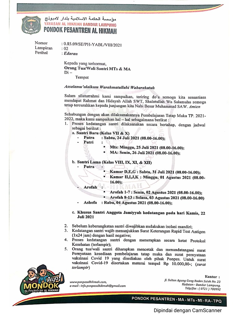 Surat Pernyataan Pembelajaran Santri | PDF
