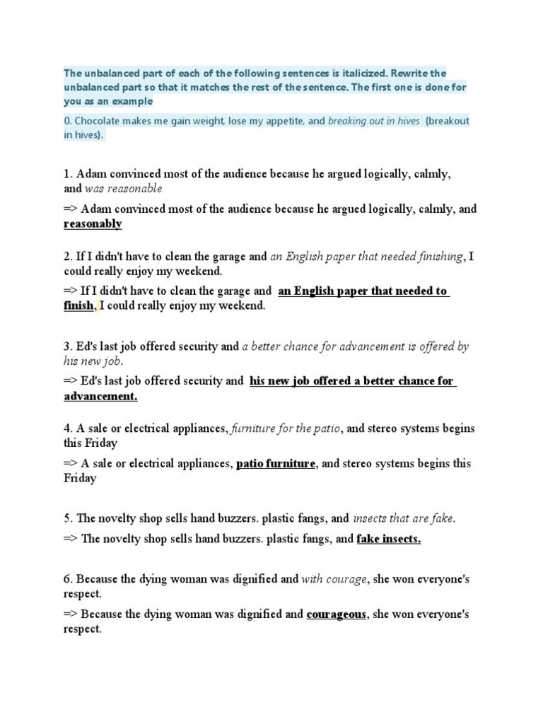 The Unbalanced Part of Each of The Following Sentences Is Italicized PDF