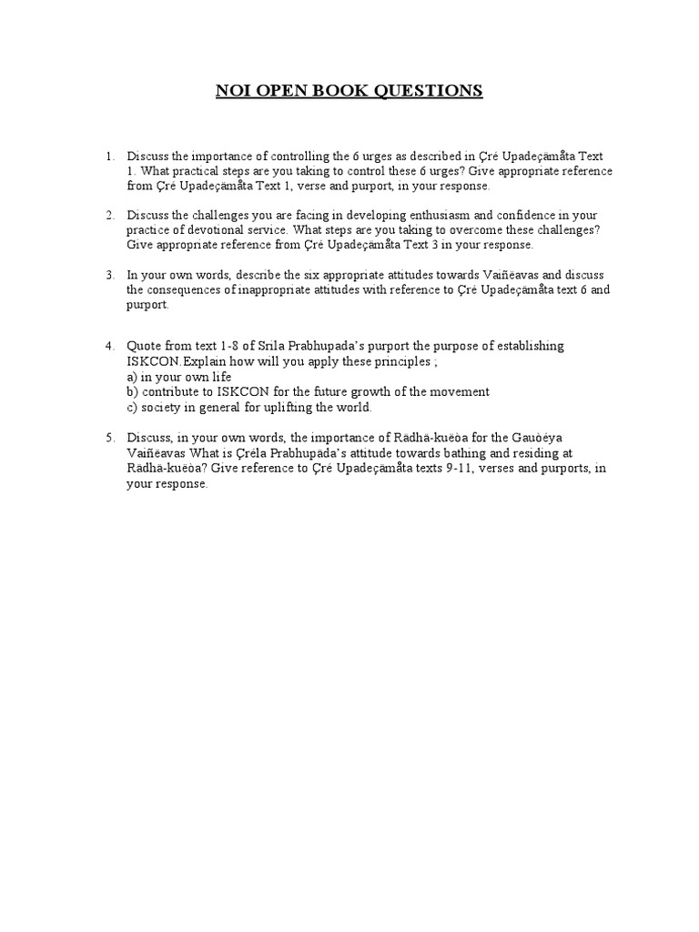 NOI Open Book Questions on Devotional Practice | PDF | Self-Improvement