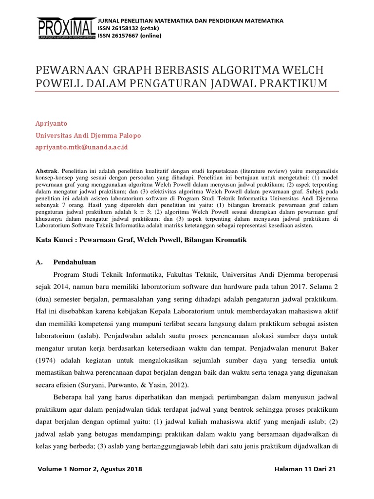 PEWARNAAN GRAPH BERBASIS ALGORITMA WELCH POWELL DALAM PENGATURAN JADWAL ...