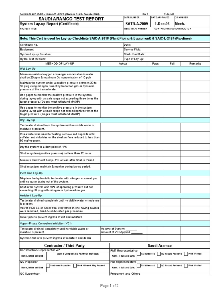 Piping Lay-Up Procedure Report | PDF | Gases | Water