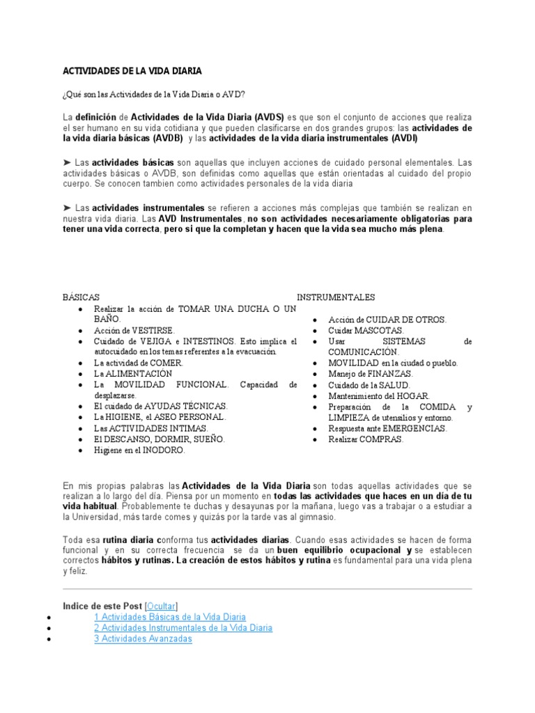 Actividades de La Vida Diaria | PDF | Higiene | Ducha