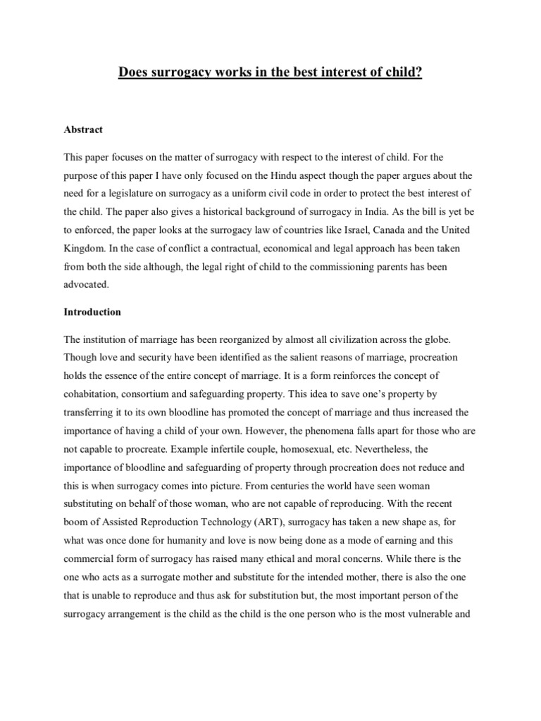 Family Law Research Paper Manika PDF Surrogacy Mother