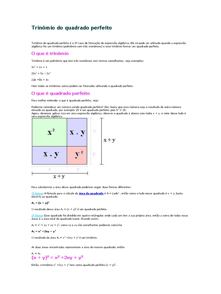 Como Identificar A Forma Do Trinômio Do Quadrado Perfeito – ZRLR