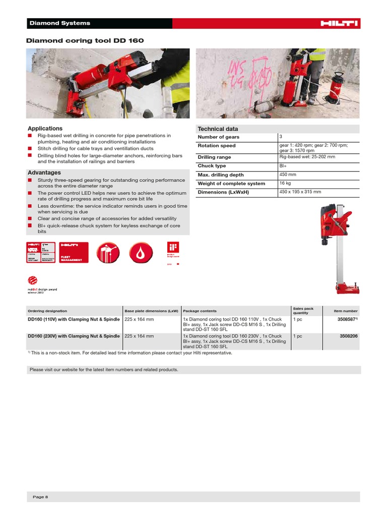 Hilti DD 160 Core Drill Overview | PDF | Drilling | Equipment