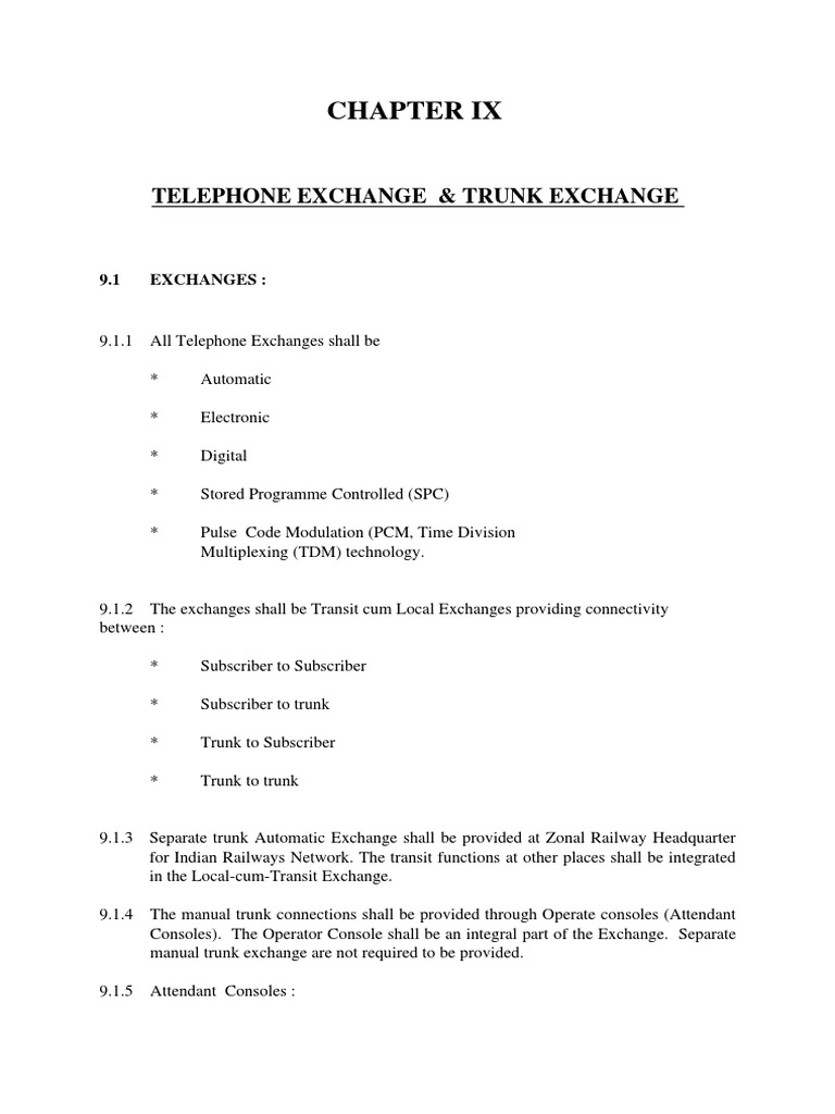 Chapter Ix Telephone Exchange & Trunk Exchange PDF Telephone