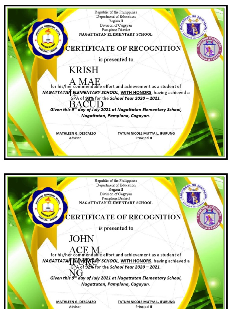 Krish A Mae L. Bacud: Certificate of Recognition | PDF | Philippines ...