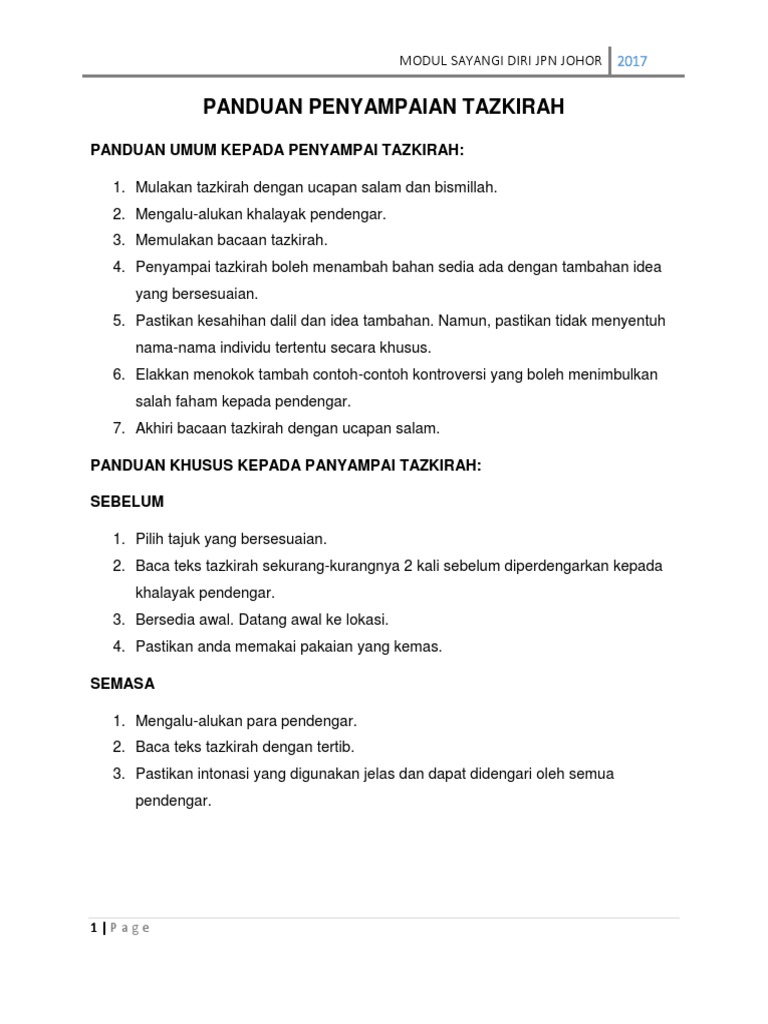 Panduan Penyampaian Tazkirah Pdf
