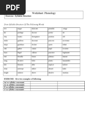 syllable structure exercise pdf syllable consonant