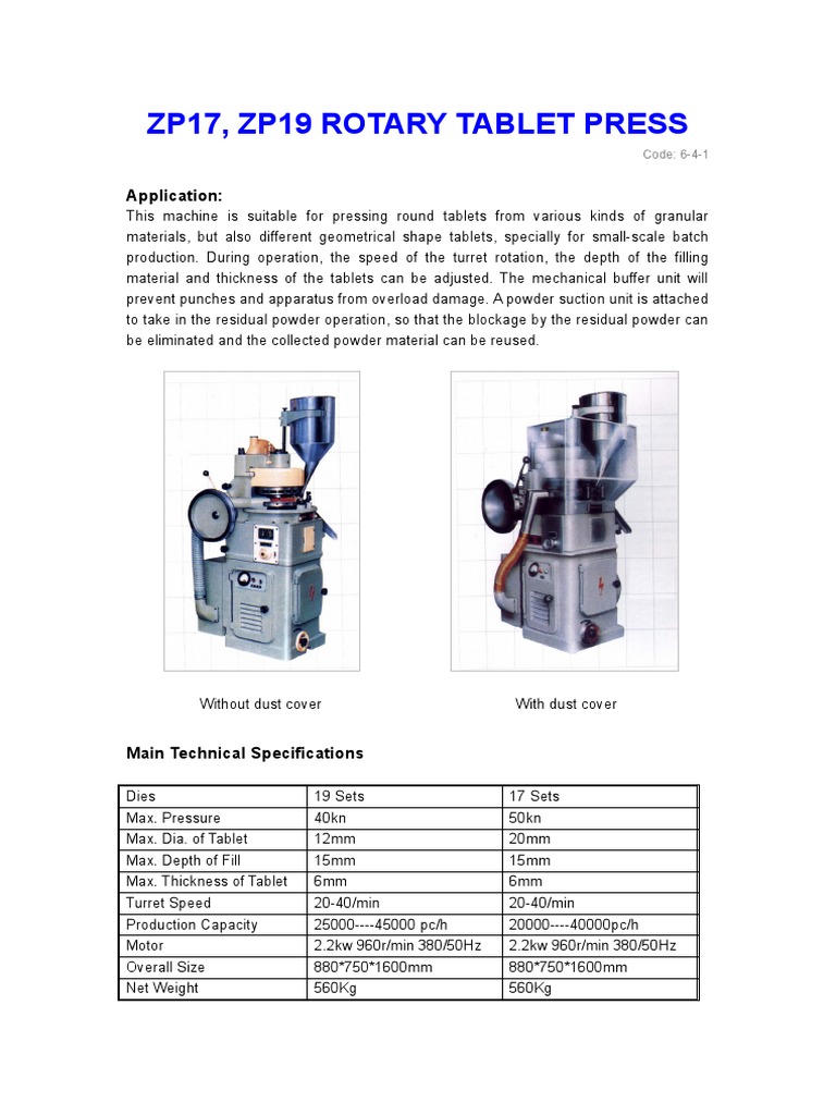 ZP17 & ZP19 Rotary Tablet Press Overview | PDF | Technology & Engineering
