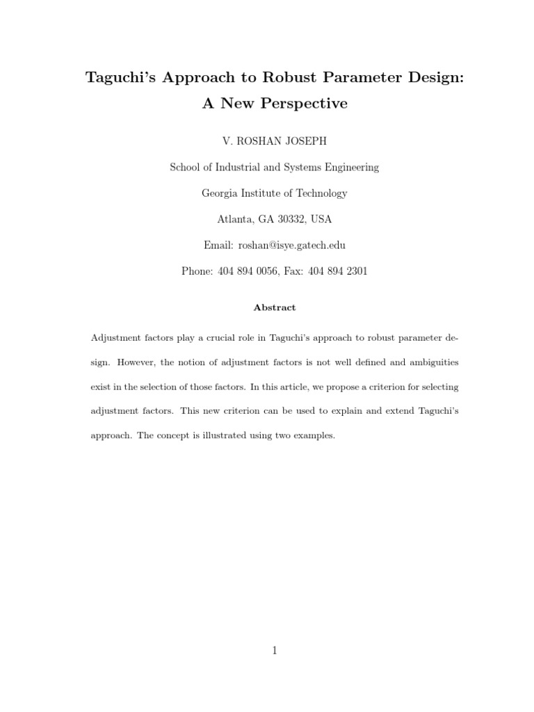 Taguchi's Approach To Robust Parameter Design: A New Perspective | PDF