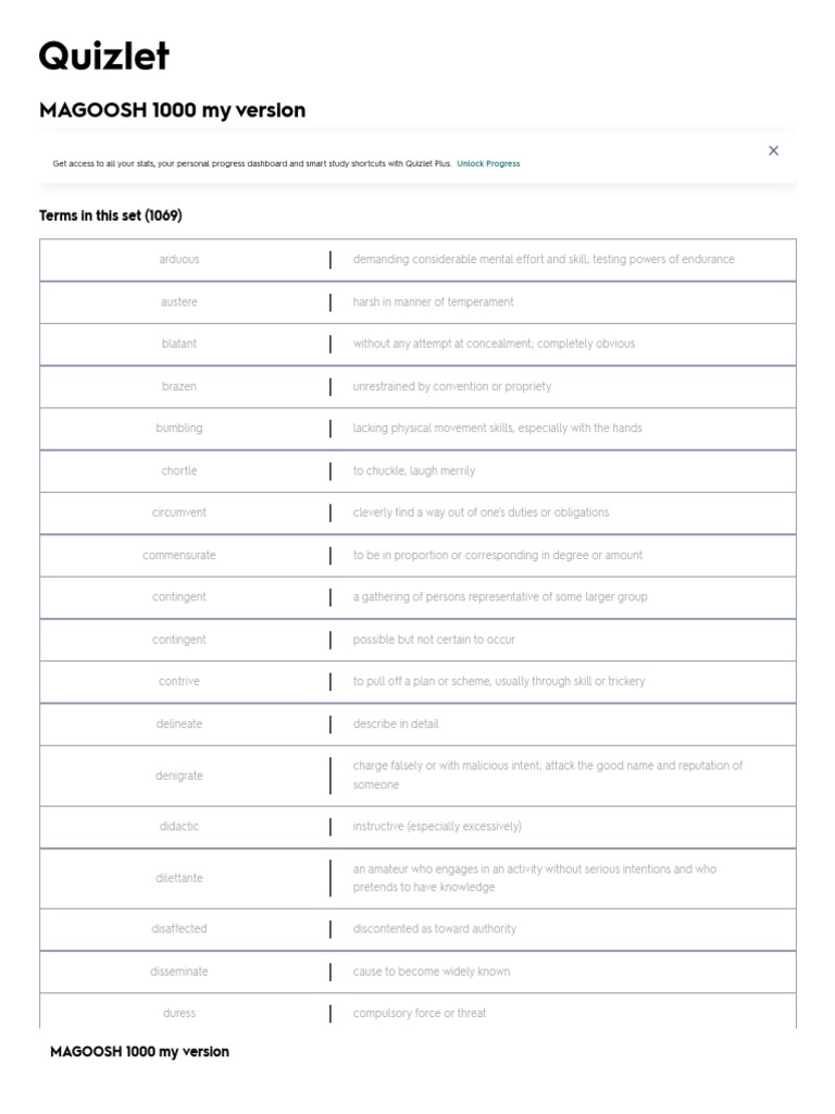 MAGOOSH 1000 My Version Flashcards - Quizlet | PDF | Anger | Human Nature