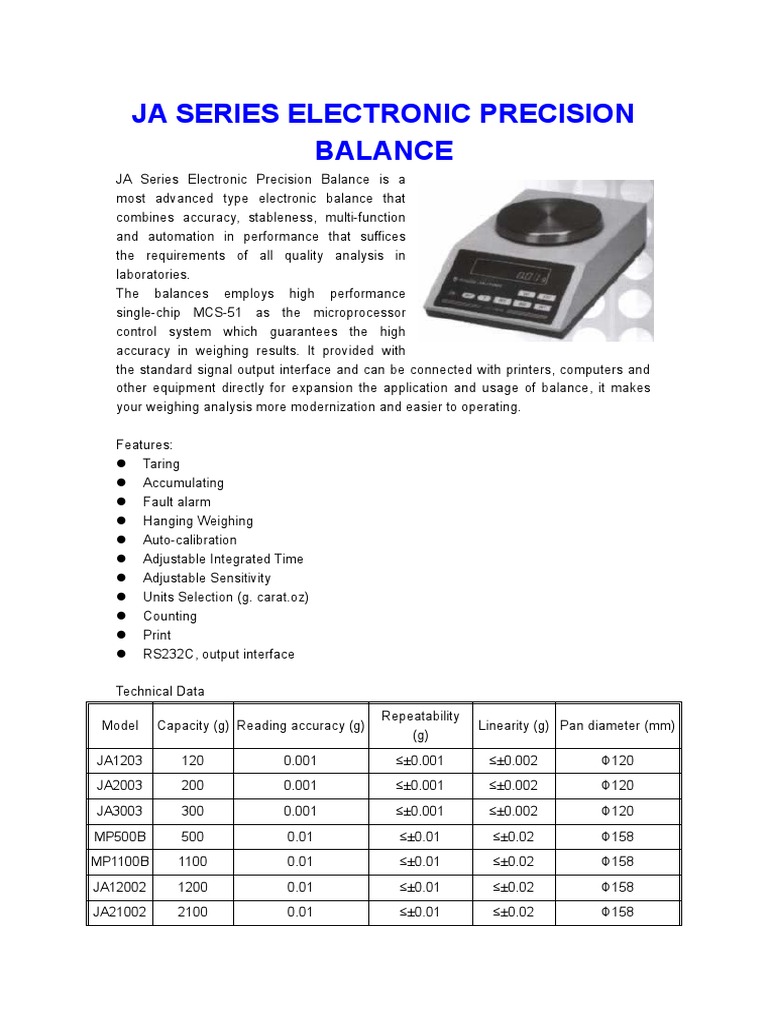 JA Series Electronic Precision Balance | PDF