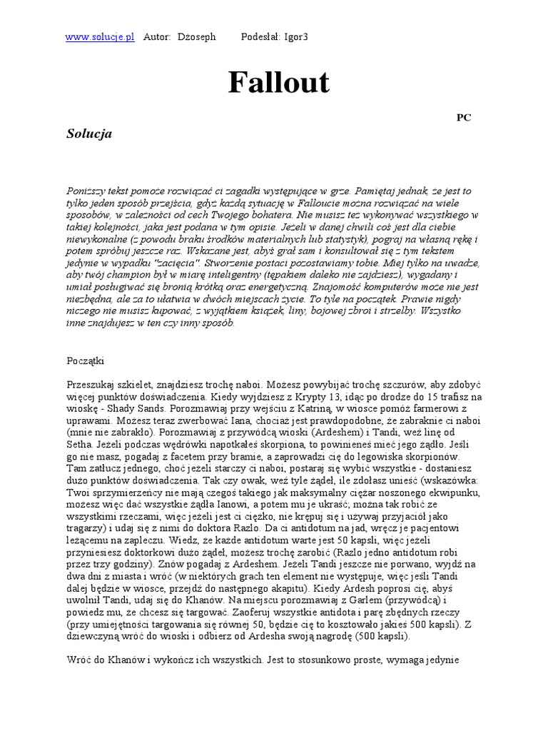 PC Fallout - Solucja | PDF