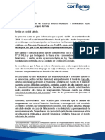 Carta Tasa Moratorio - Endoso Seguro de Vida - Financiera Confianza