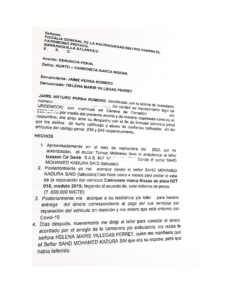 Denuncia Penal Por Hurto | PDF