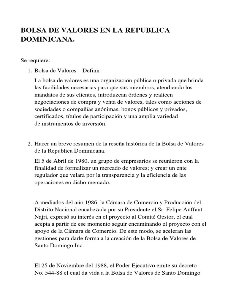 Bolsa de Valores en República Dominicana | PDF | Bolsa | Bolsa de Valores