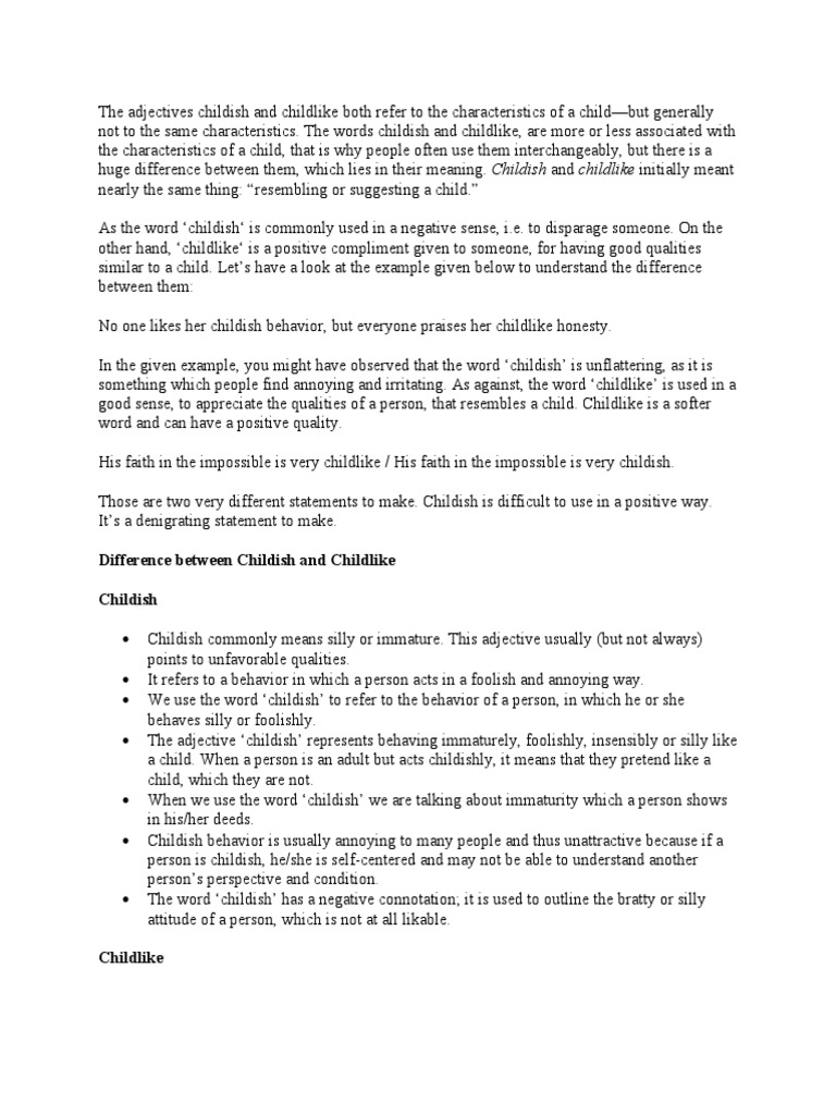 Difference Between Childish and Childlike PDF Cognition