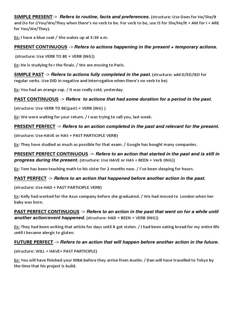 Verb Forms Reference 1 | PDF | Language Arts & Discipline
