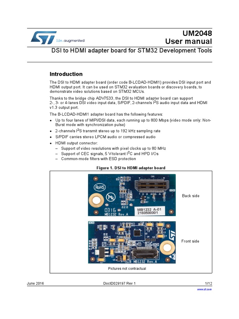 UM2048 User Manual: DSI To HDMI Adapter Board For STM32 Development ...