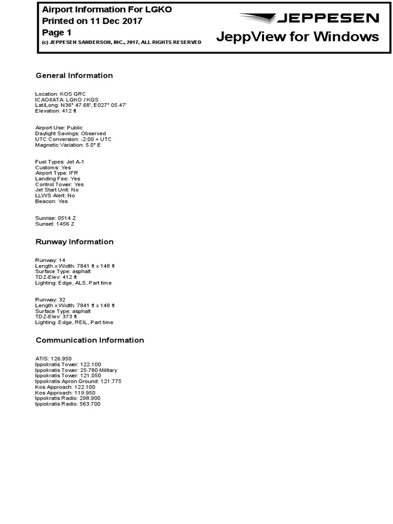 Kos Airport Runway and Layout Details | PDF | Air Traffic Control | Airport