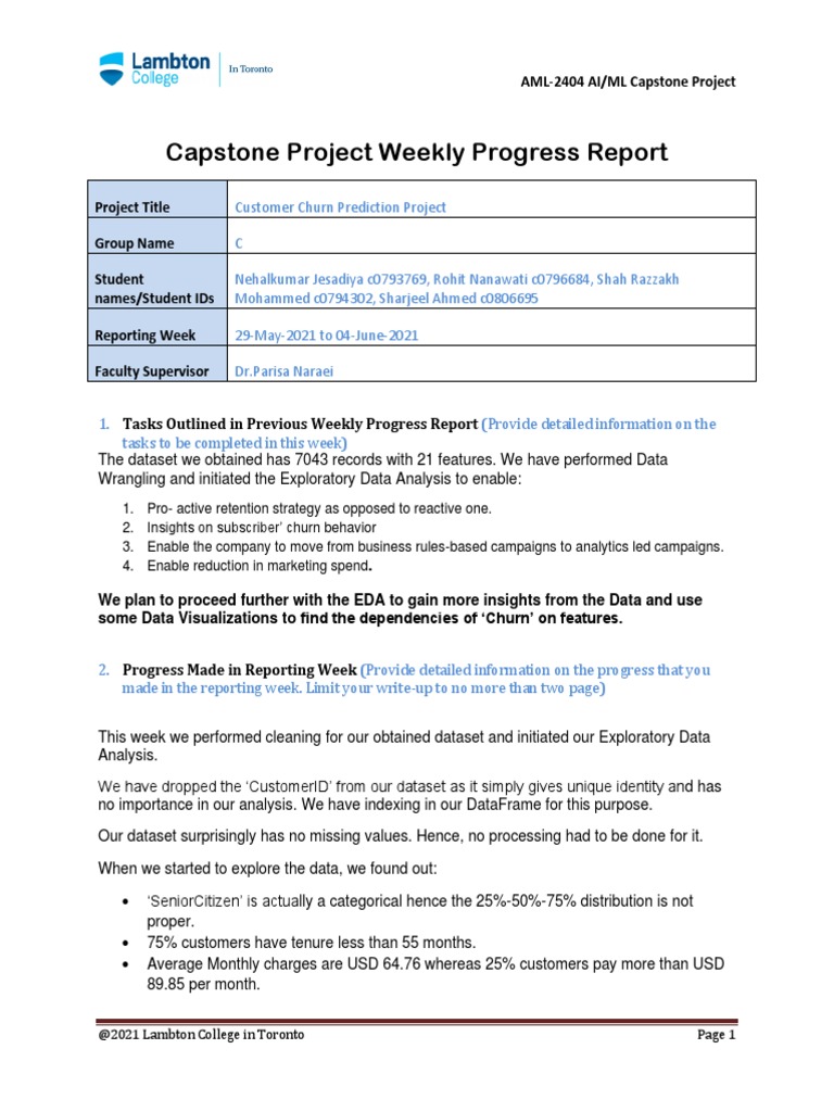 Weekly Progress on Churn Prediction Project | PDF | Data Analysis ...