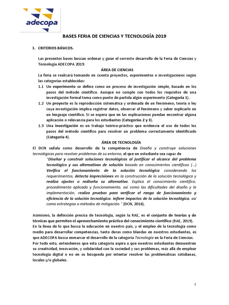 Bases Feria de Ciencias y Tecnología 2019 | PDF | Método científico ...