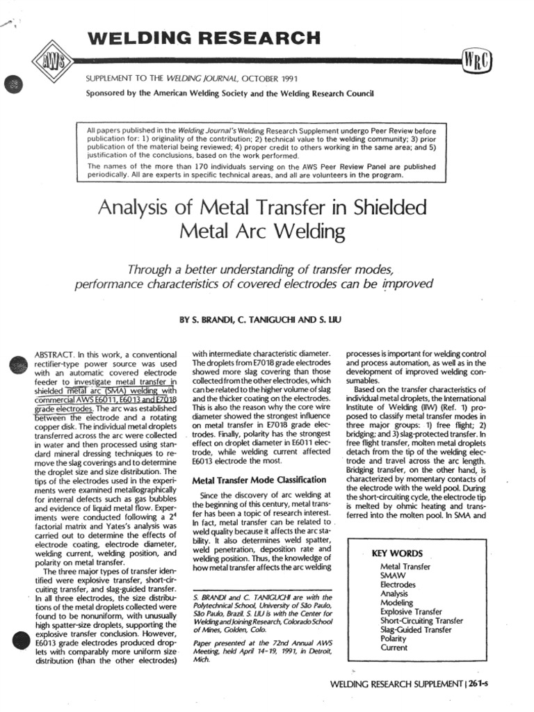 Analysis of Metal Transfer in Shielded Metal Arc Welding | PDF