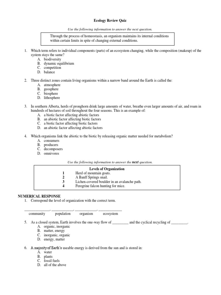 Ecology Unit Review Quiz PDF Grassland Forests