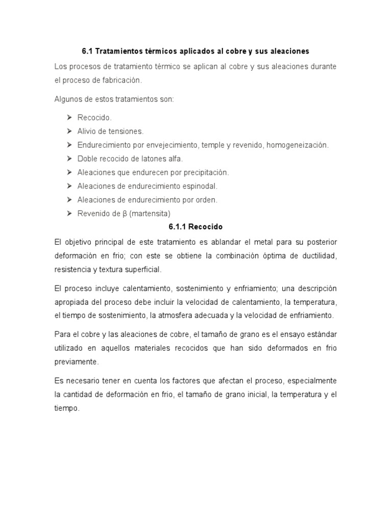 Tratamientos térmicos del cobre y aleaciones | PDF | Tratamiento a base ...