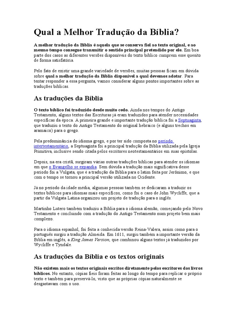 Qual A Melhor Tradução Da Bíblia | PDF | Traduções da Bíblia | Bíblia