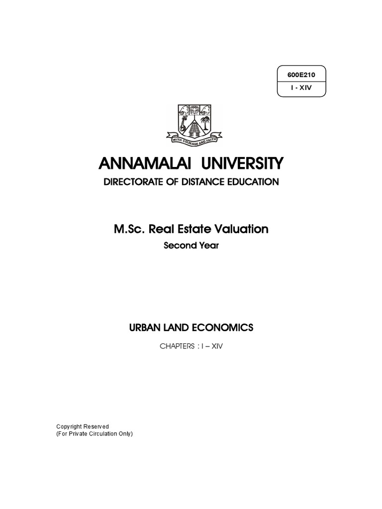 Annamalai University M.Sc. Real Estate Valuation PDF Urban