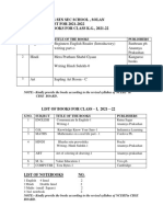 St. Luke'S Sen Sec School, Solan BOOK - LIST FOR 2021-2022 List of Books For Class K.G., 2021-22