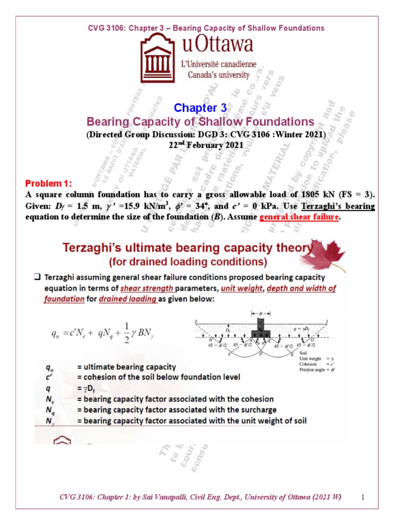 Bearing Capacity of Shallow Foundations: Problem 1 | PDF | Continuum ...