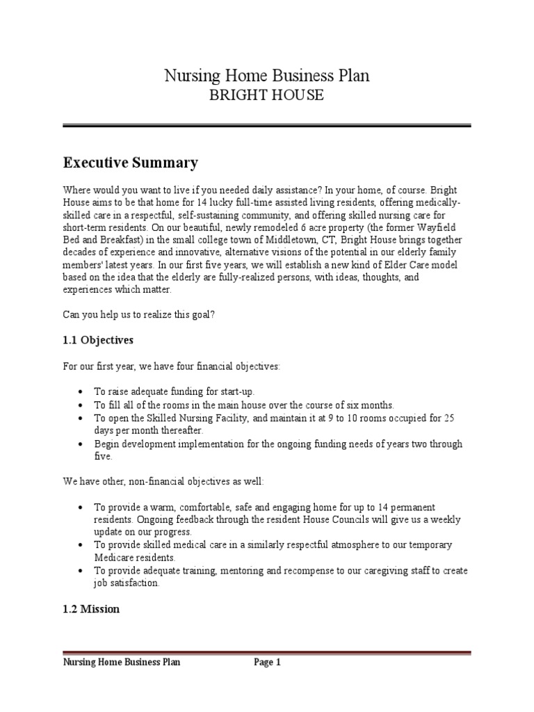 Nursing Home Business Plan PDF Assisted Living Medicare (United