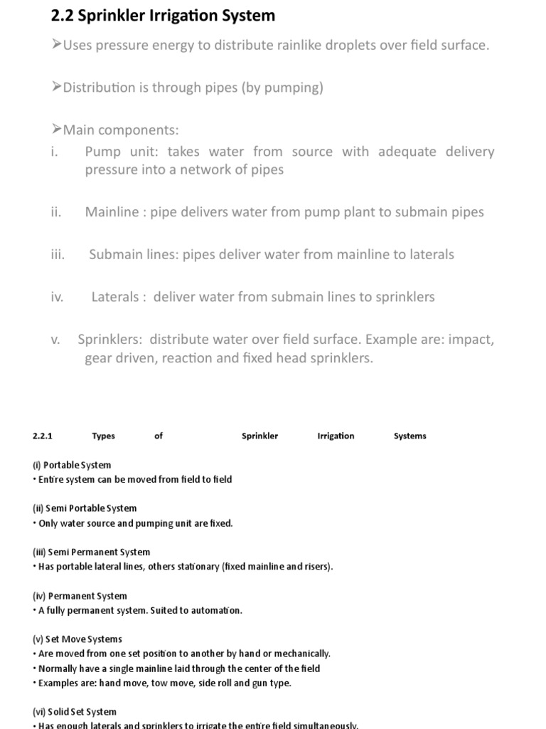 Overview of Sprinkler Irrigation Systems | PDF | Irrigation ...