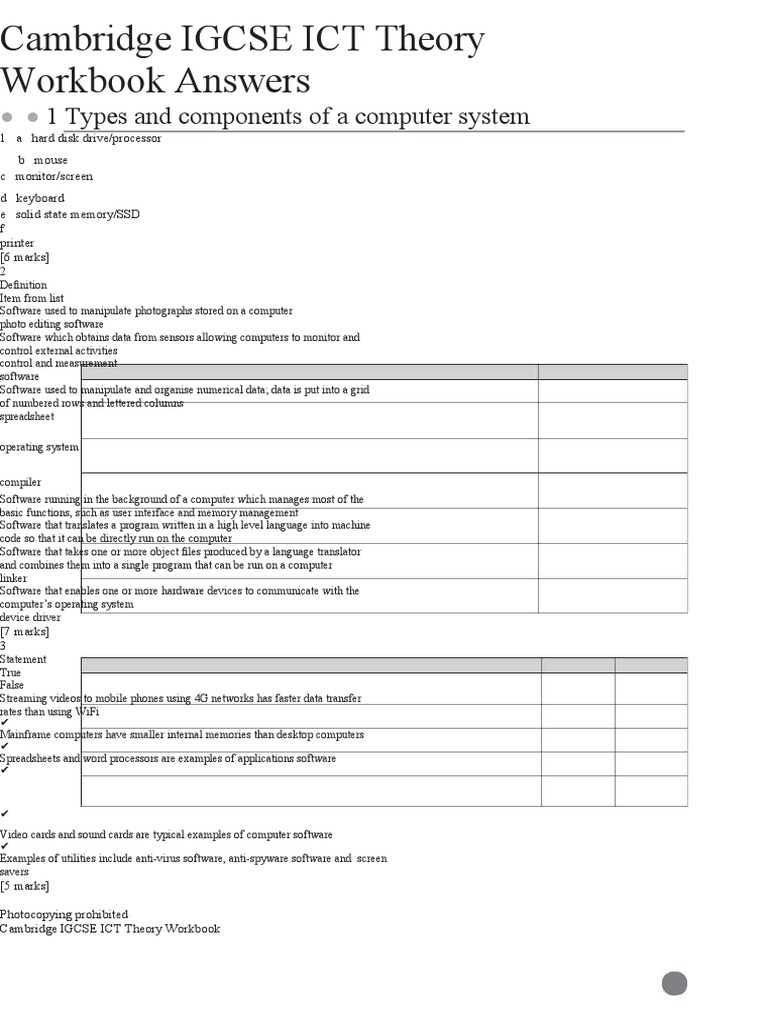 Cambridge IGCSE ICT Workbook Answers | PDF | Printer (Computing ...
