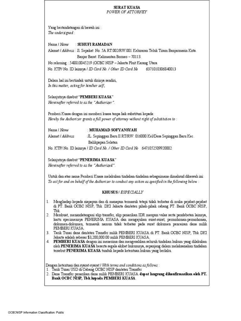Surat Kuasa Suhufi Reginald Ocbc | PDF