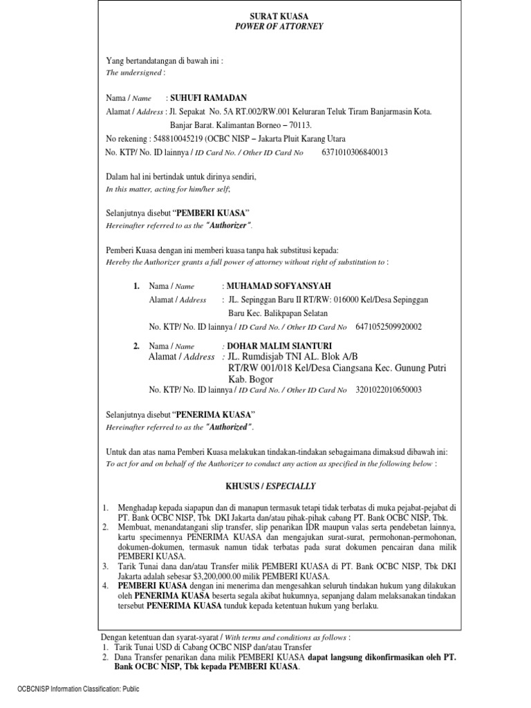 Surat Kuasa Ocbc | PDF