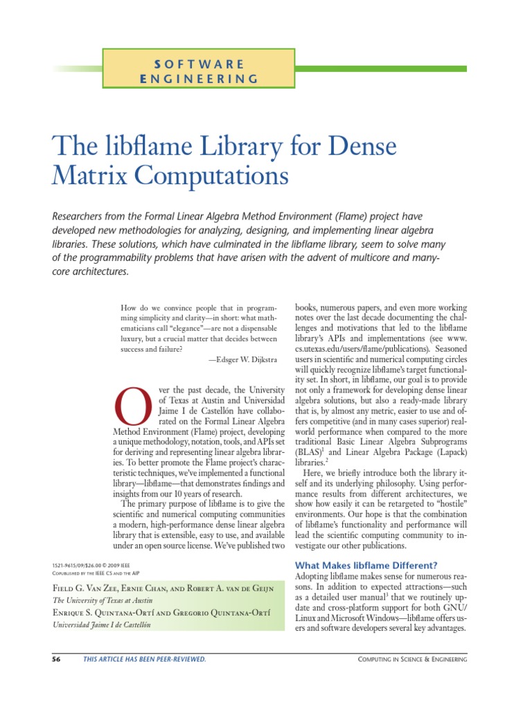 The Libflame Library For Dense Matrix Computations | PDF | Parallel ...